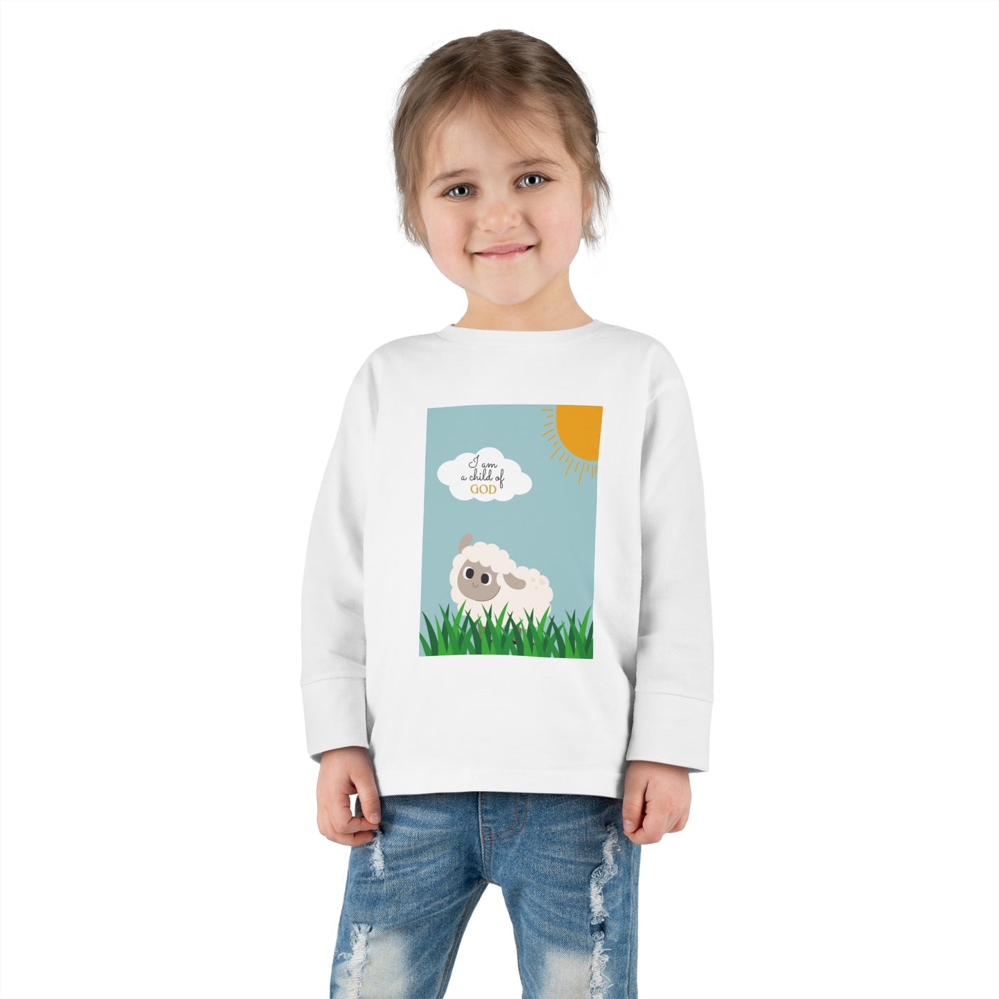 I am a child of God- Toddler Long Sleeve Tee (adorable sheep)