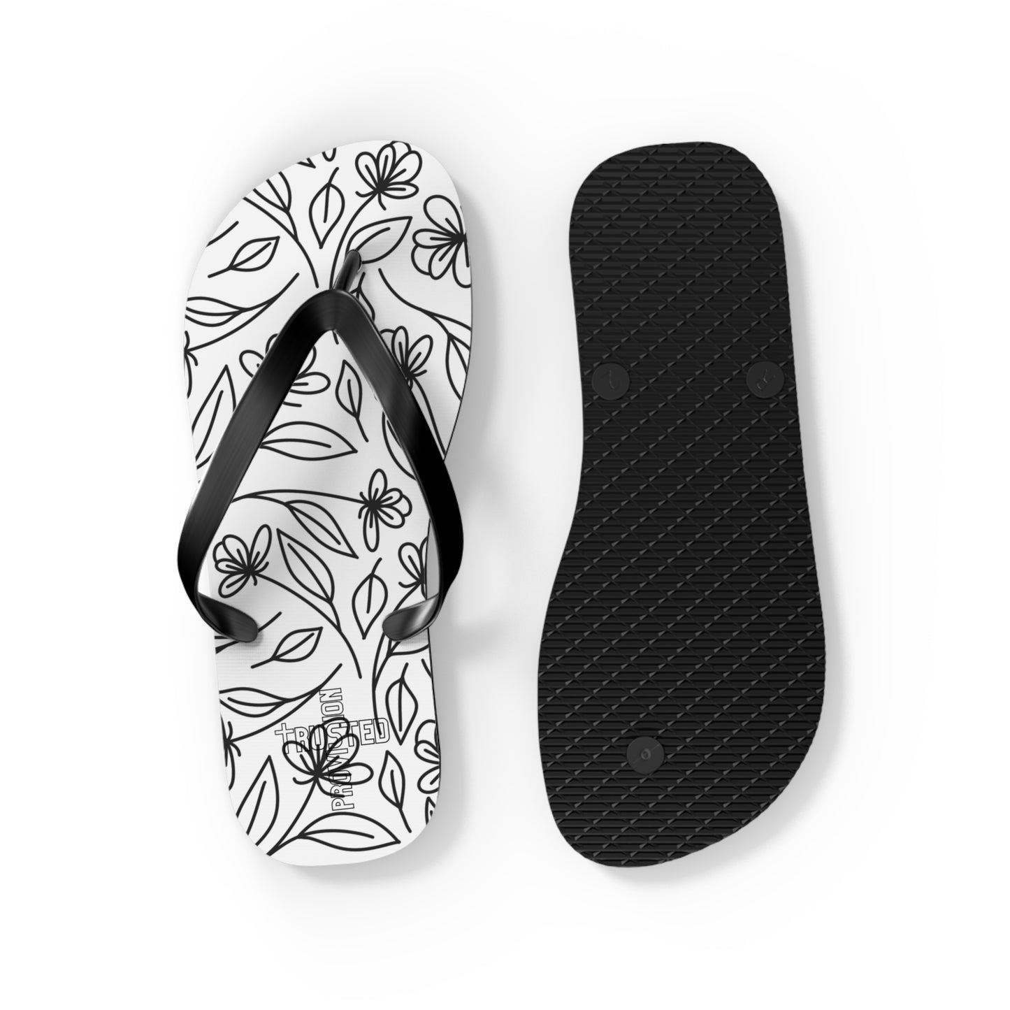 Trusted Provision- Flip Flops (black flowers)