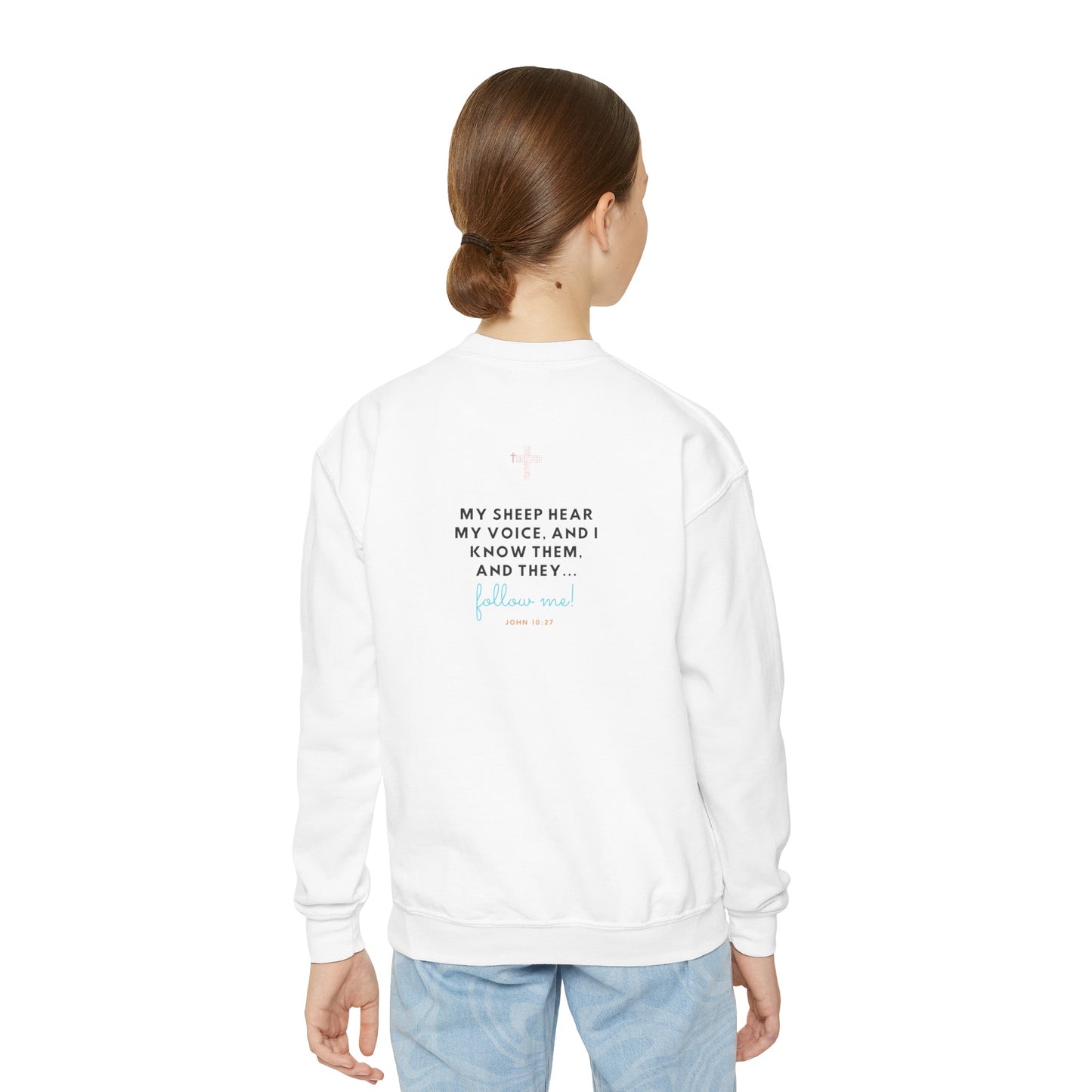 Follow Jesus- Youth Crewneck Sweatshirt (pink)