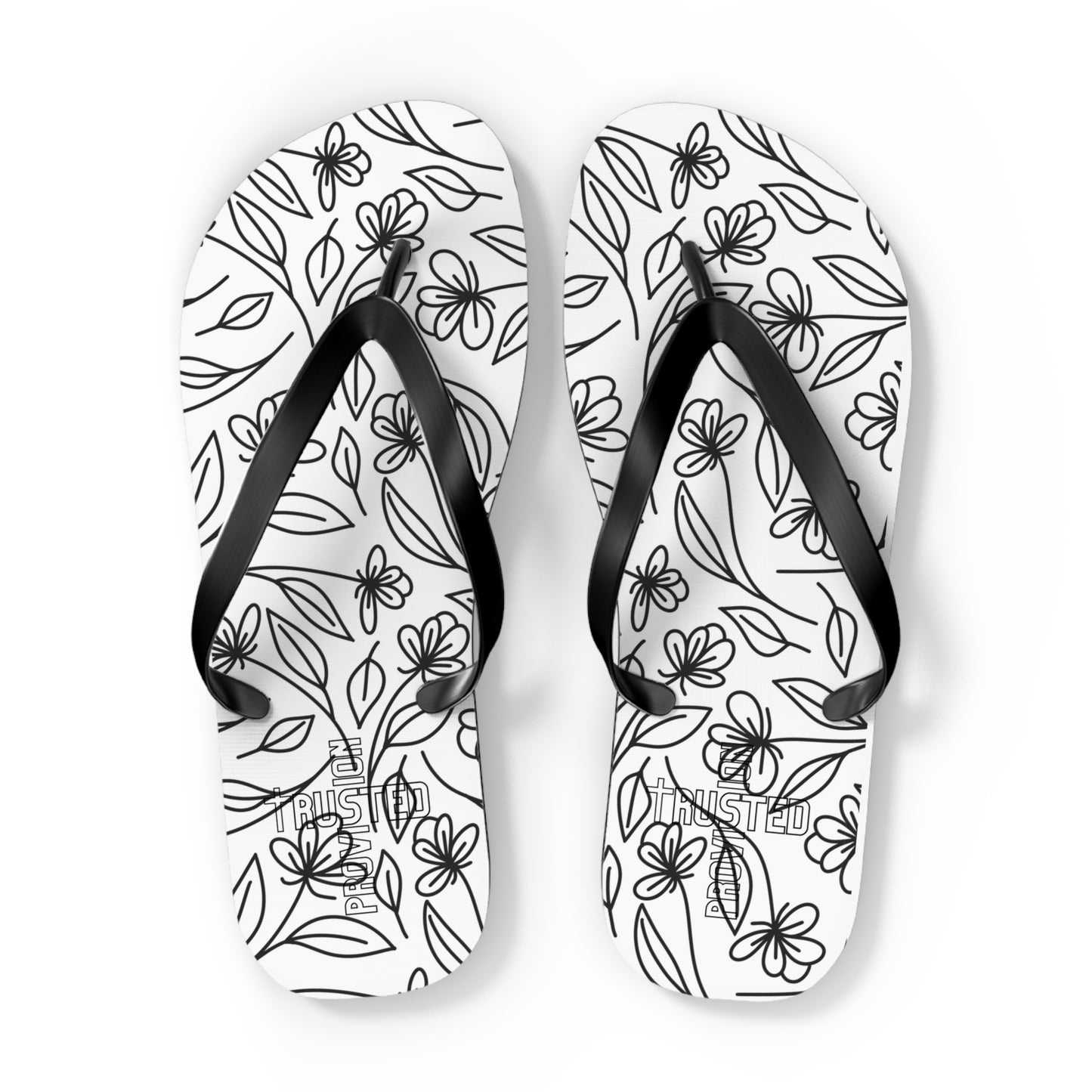 Trusted Provision- Flip Flops (black flowers)