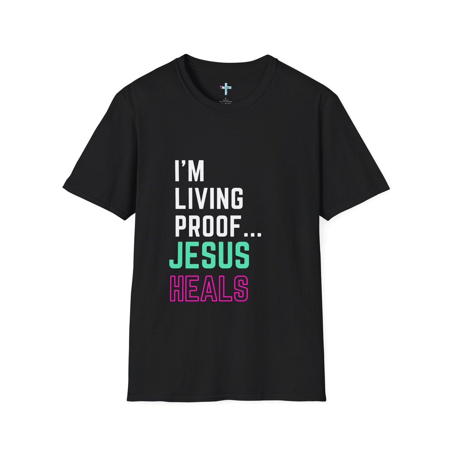I am living proof...Jesus Heals- Women's Softstyle T-Shirt (electric)