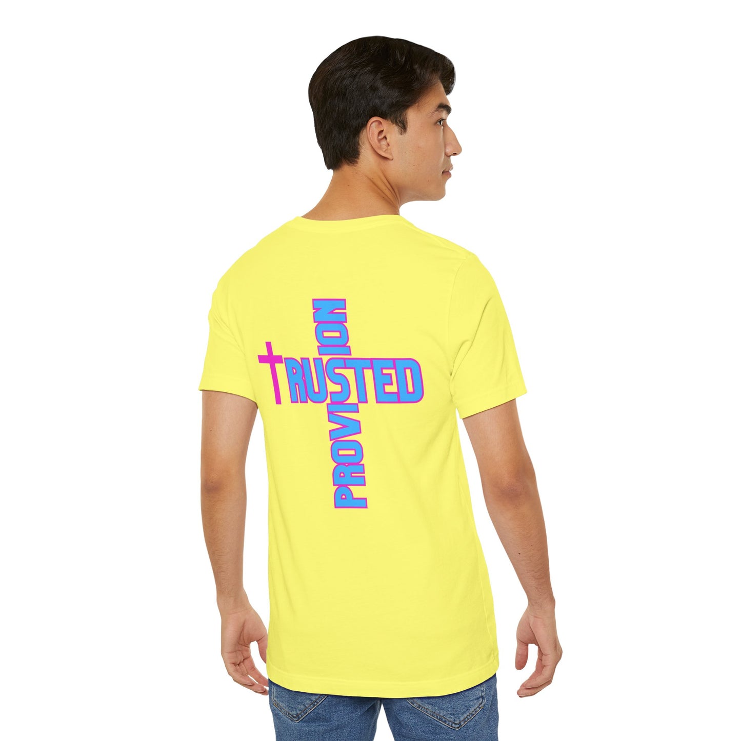 Trusted Provision- Unisex T-shirt (pink/blue logo)