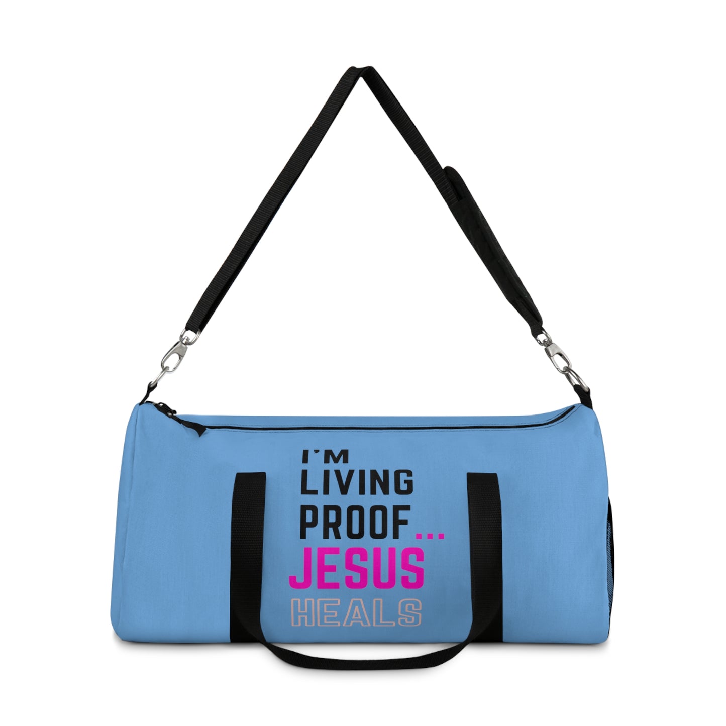 I'm living proof...Jesus Heals - Duffel Bag (light blue)