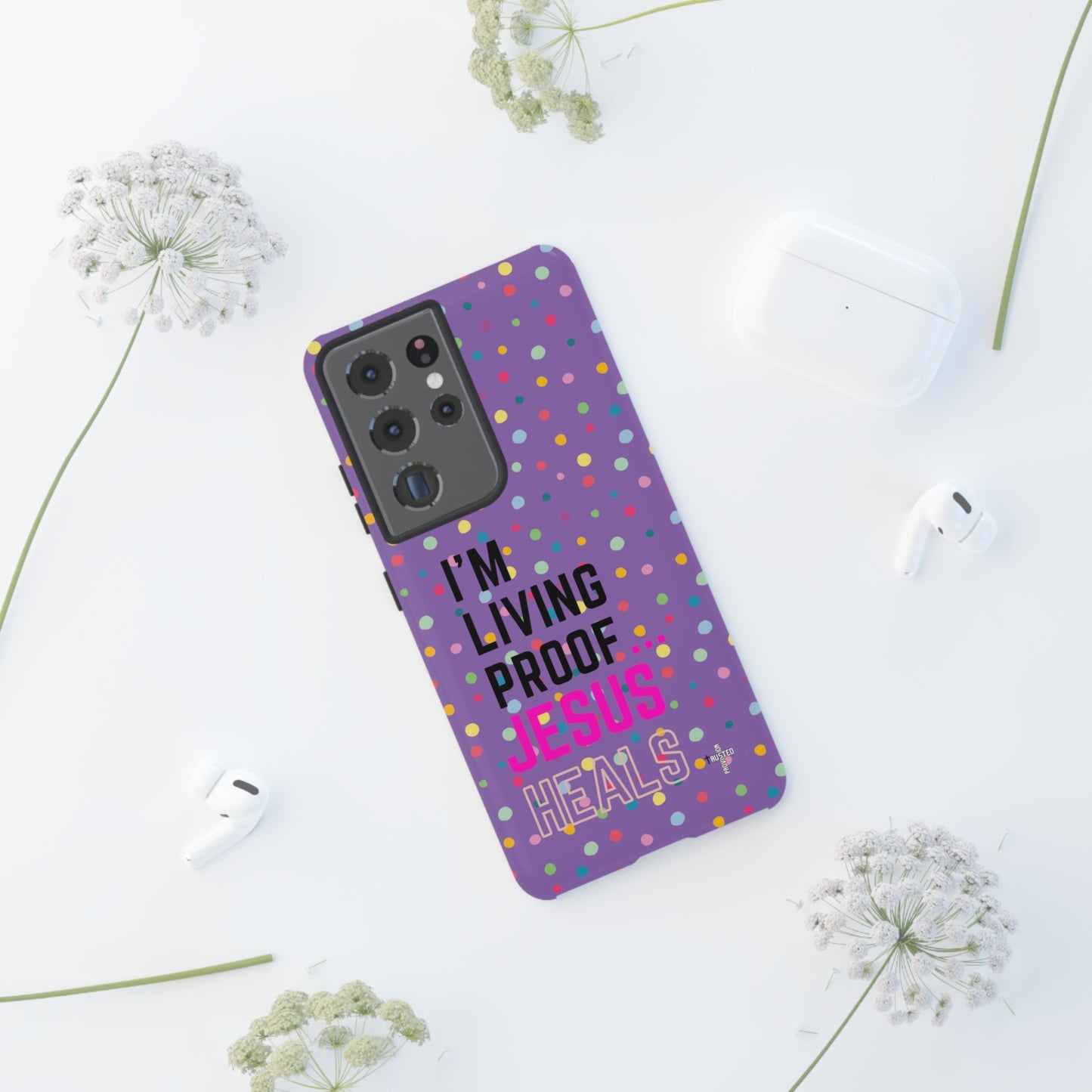 I'm living proof...Jesus Heals- Tough Case (polka dots/light purple)