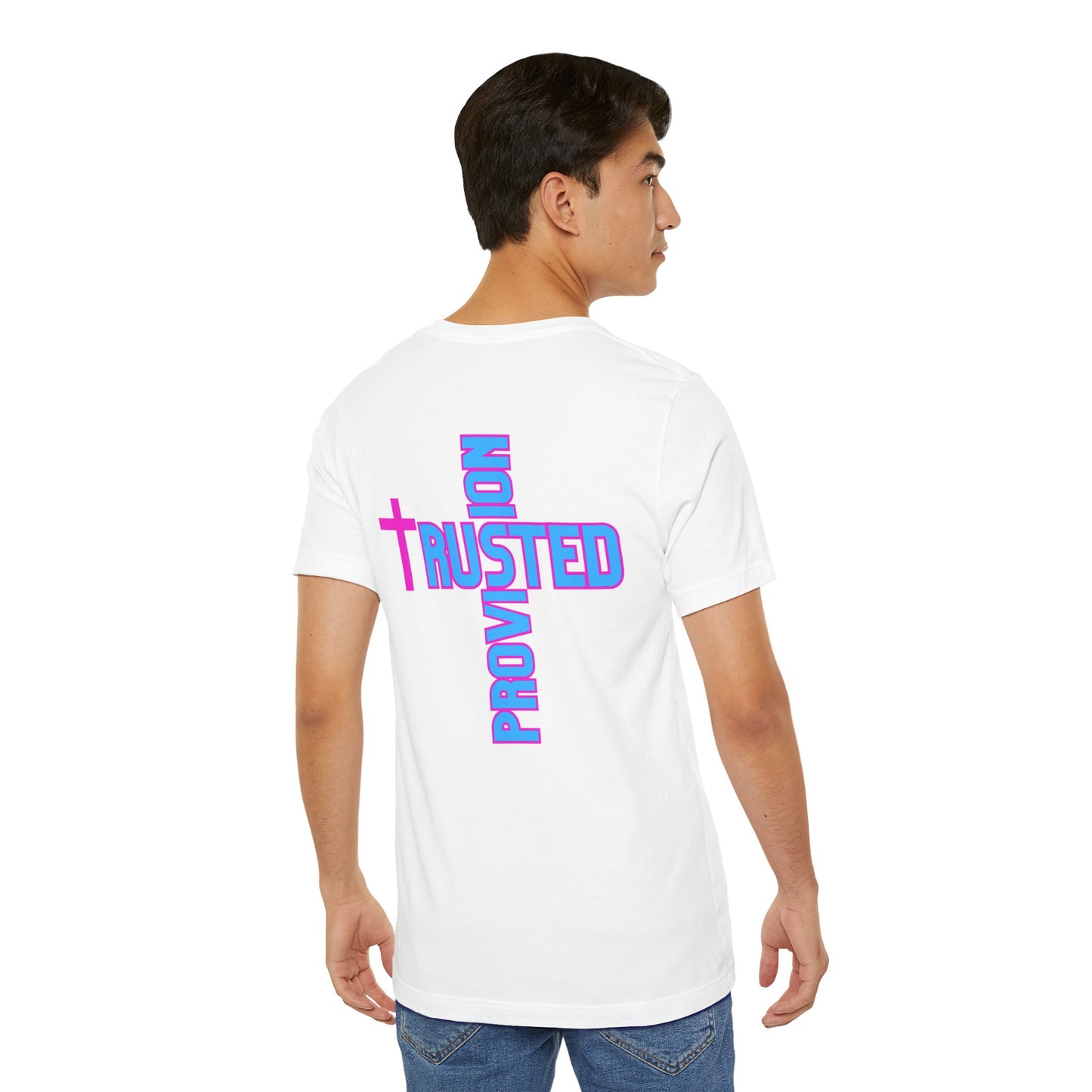 Trusted Provision- Unisex T-shirt (pink/blue logo)