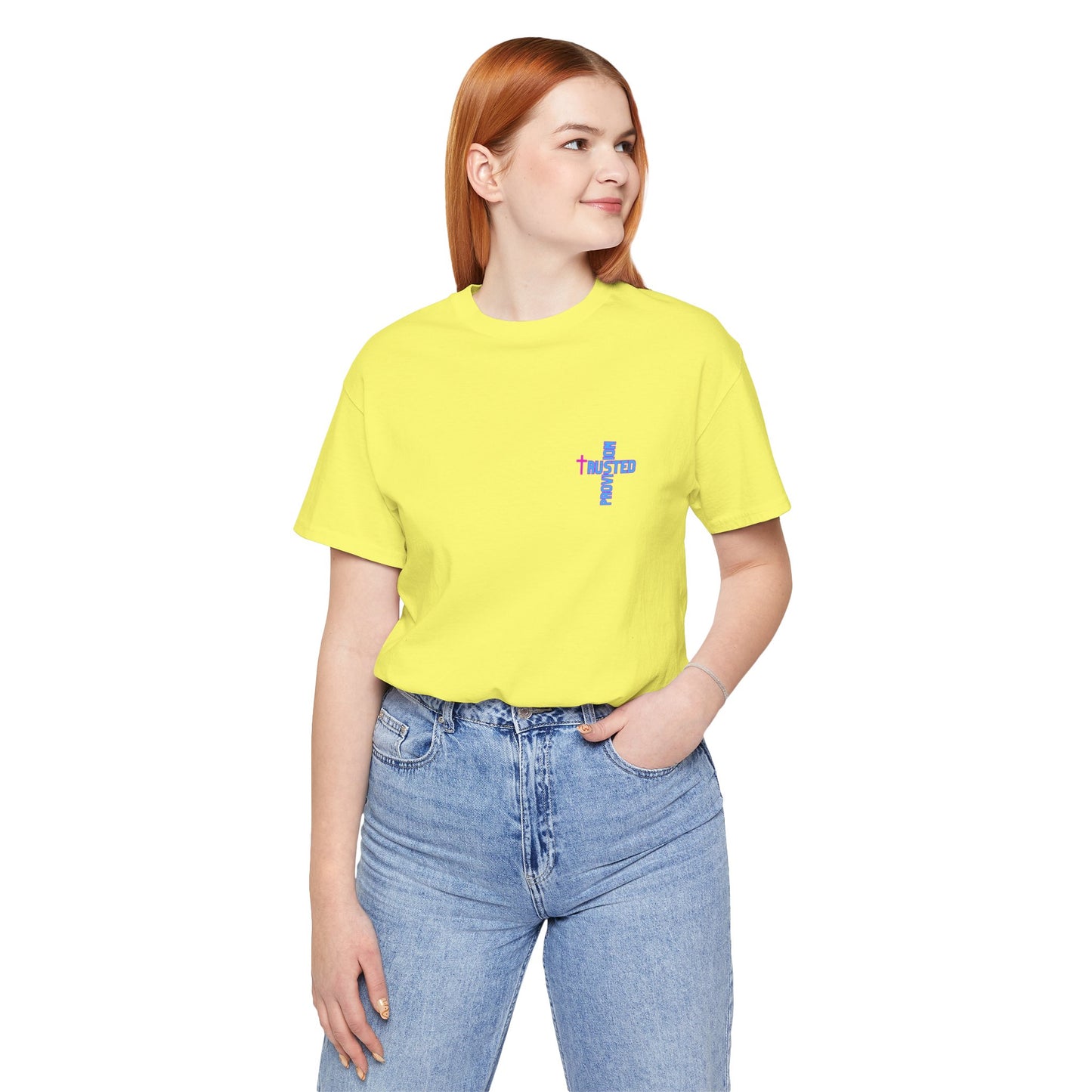 Trusted Provision- Unisex T-shirt (pink/blue logo)