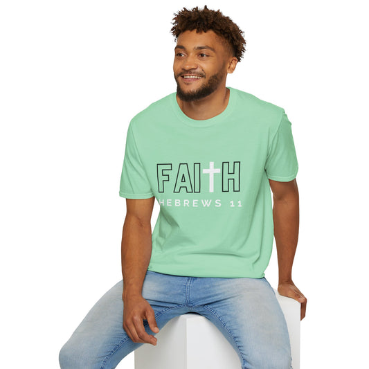 FAITH/HEBREWS 11- Unisex Softstyle T-Shirt (black & white)