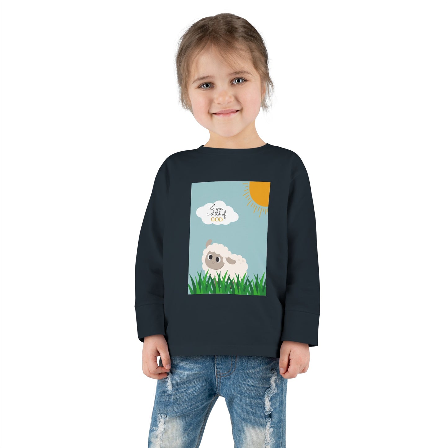 I am a child of God- Toddler Long Sleeve Tee (adorable sheep)
