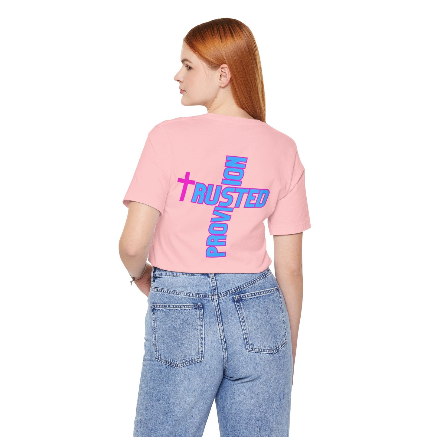 Trusted Provision- Unisex T-shirt (pink/blue logo)