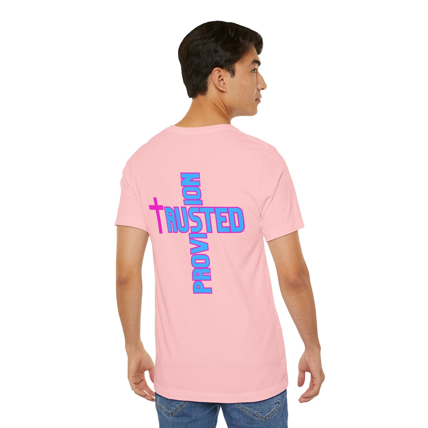 Trusted Provision- Unisex T-shirt (pink/blue logo)