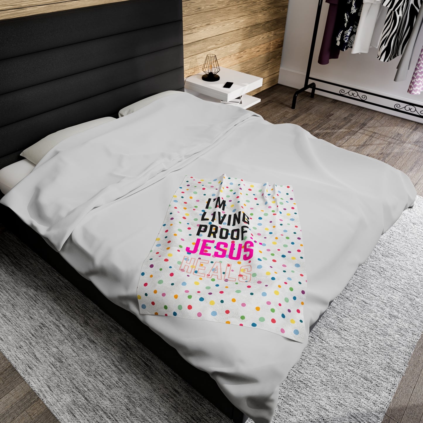 I am living proof...Jesus Heals- Plush Blanket (white)
