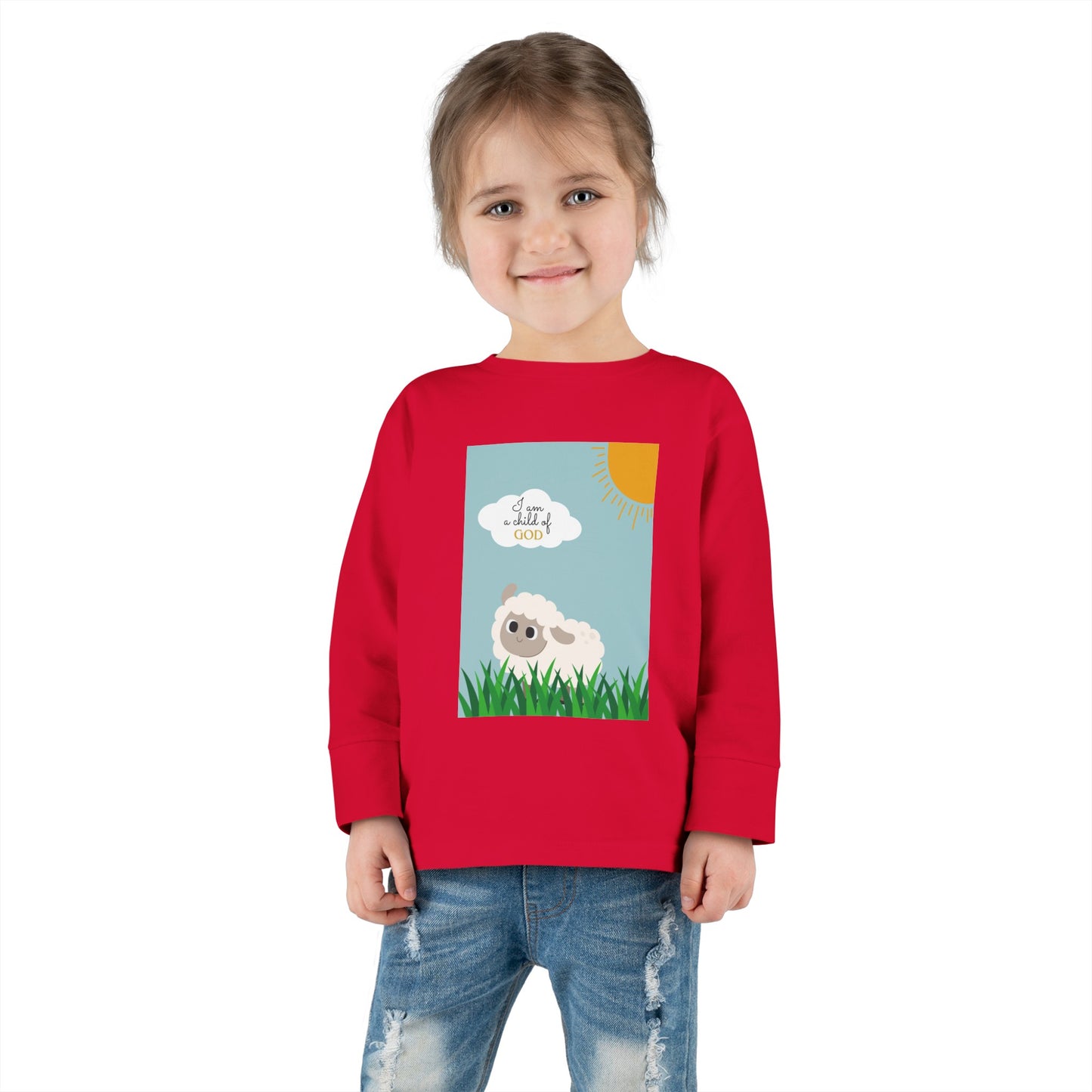 I am a child of God- Toddler Long Sleeve Tee (adorable sheep)