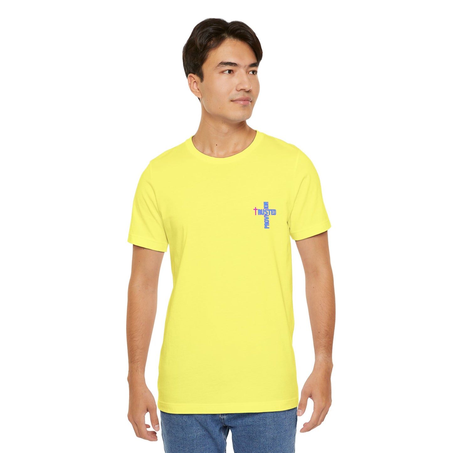 Trusted Provision- Unisex T-shirt (pink/blue logo)