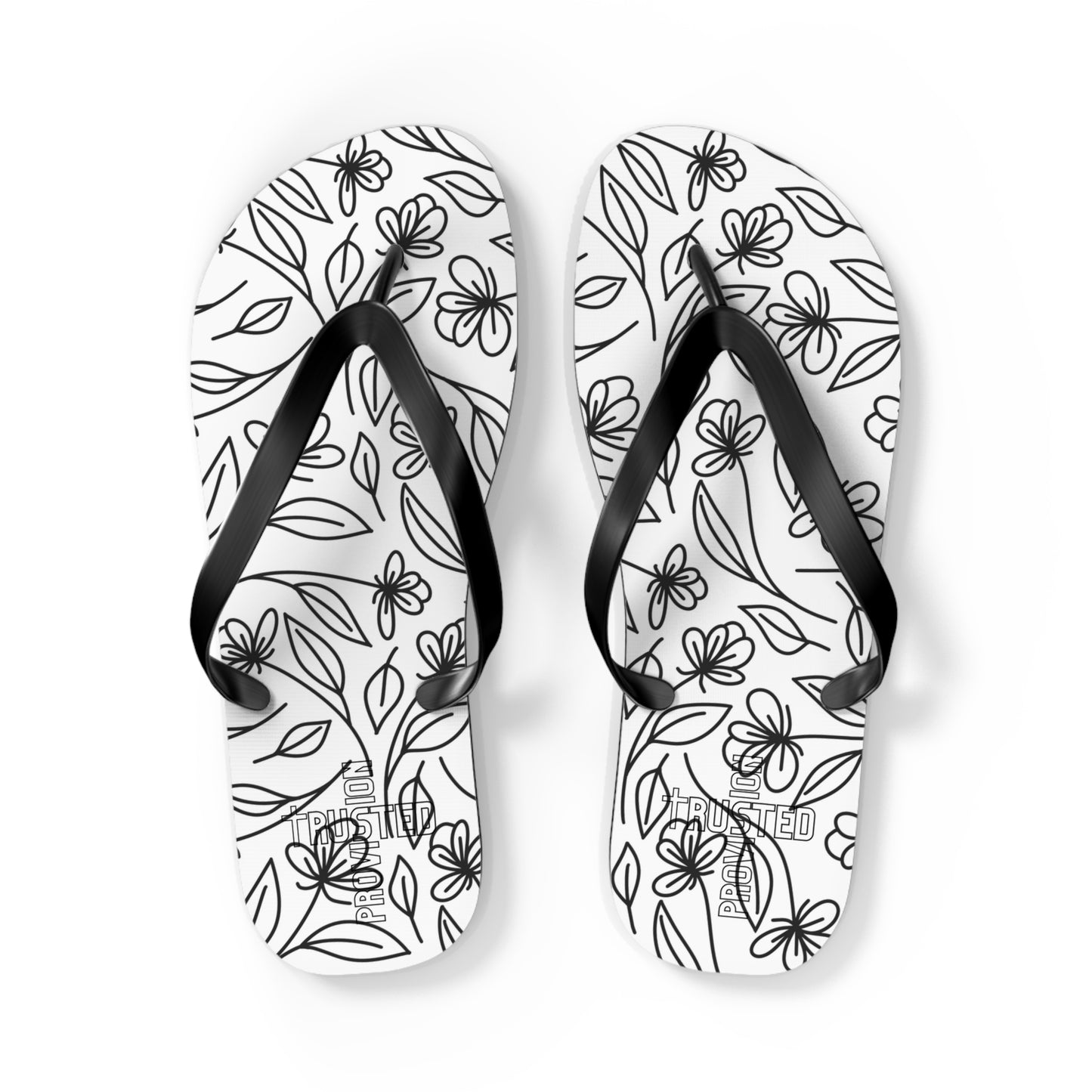 Trusted Provision- Flip Flops (black flowers)