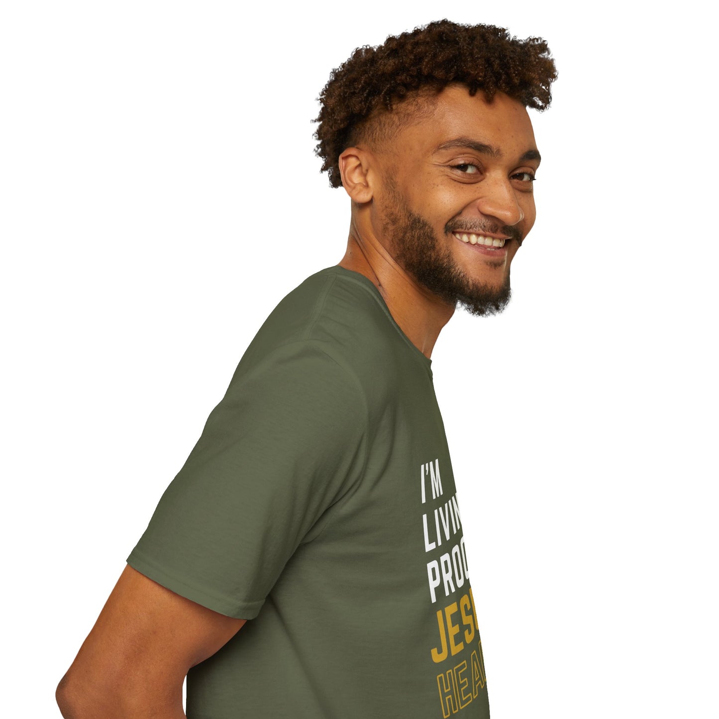 I'm living proof...Jesus Heals- Unisex Softstyle T-Shirt (gold edition)