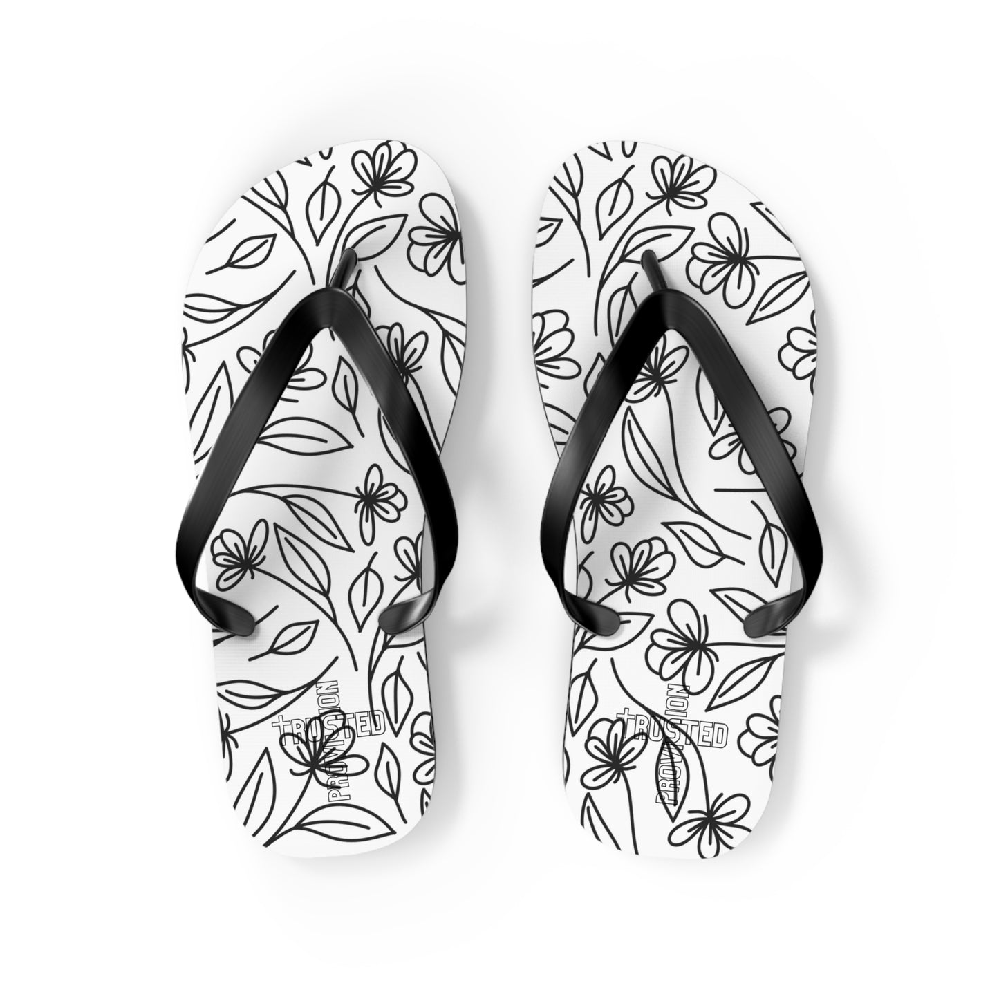 Trusted Provision- Flip Flops (black flowers)