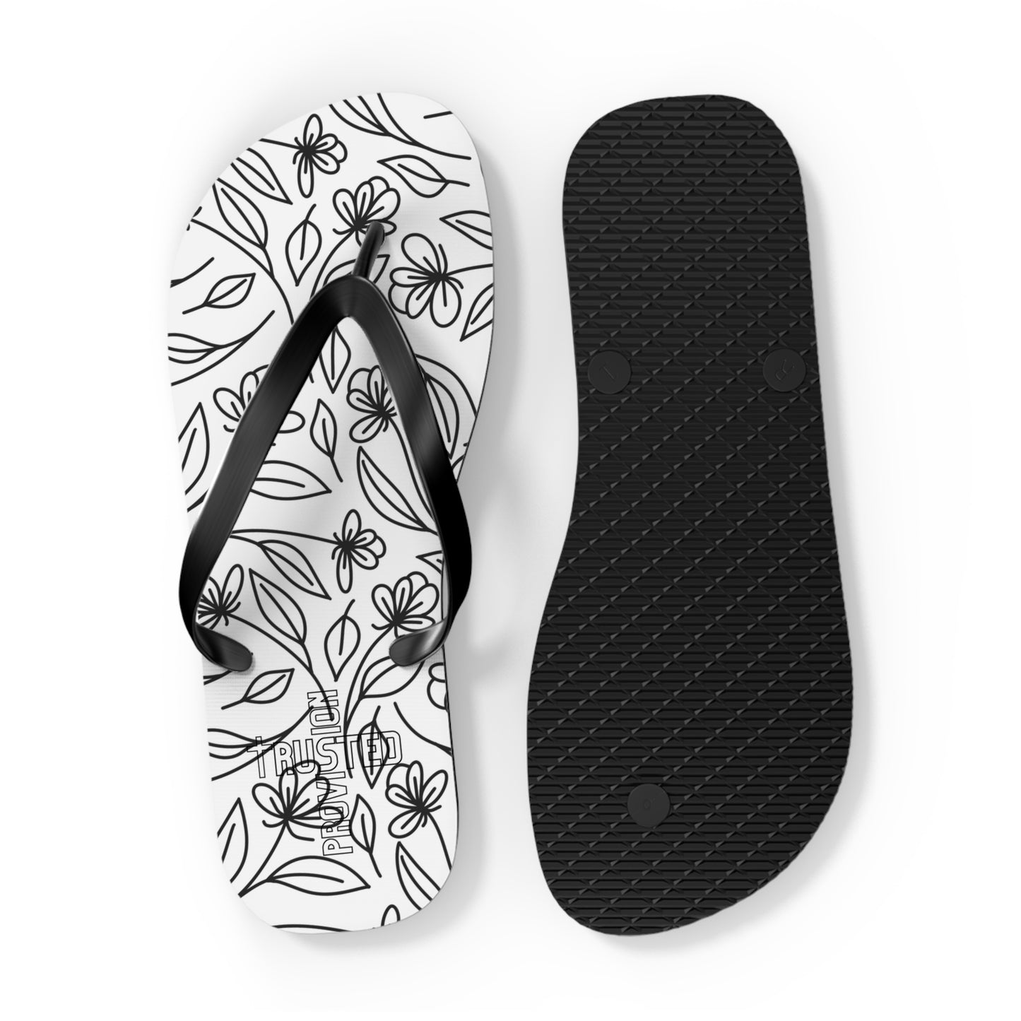 Trusted Provision- Flip Flops (black flowers)