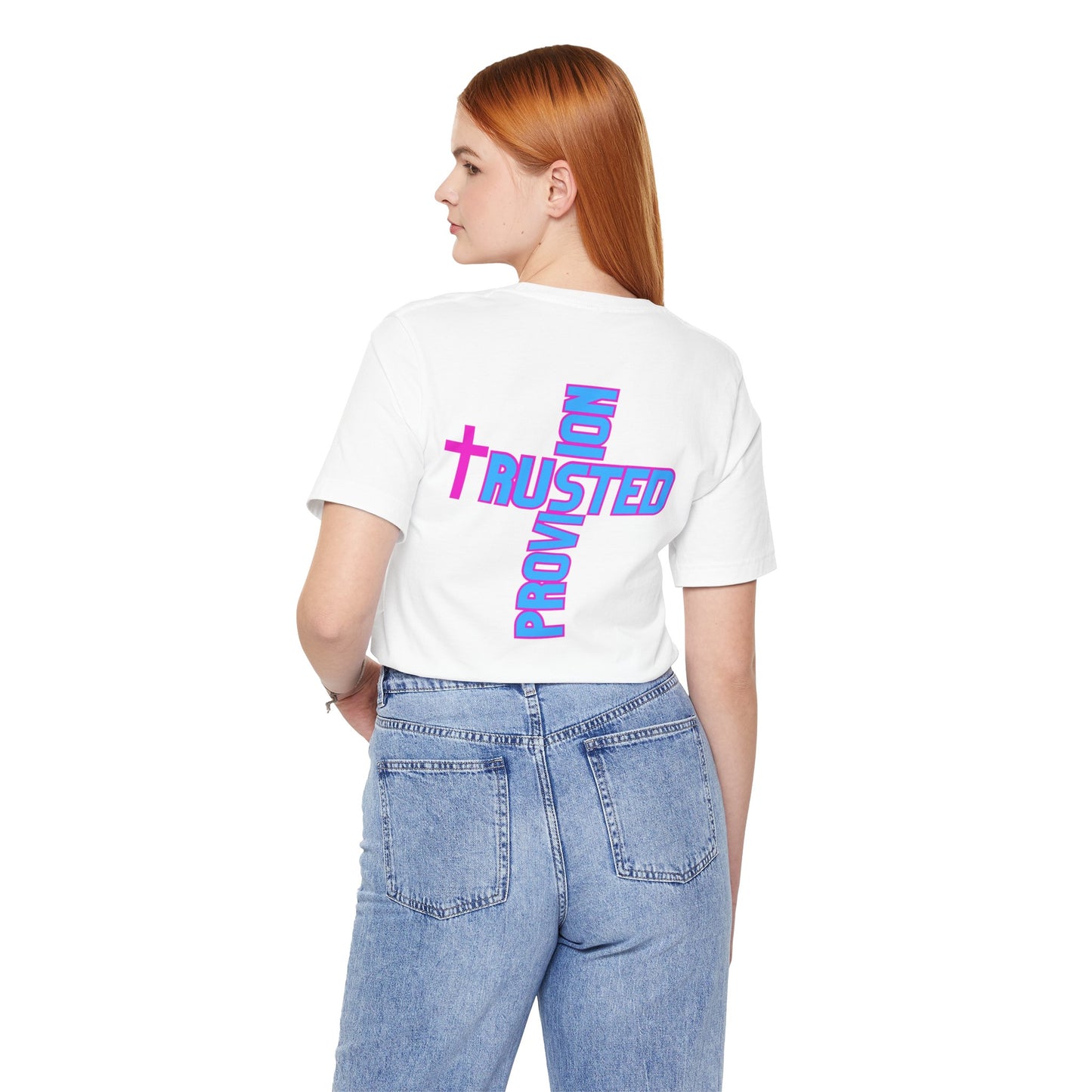 Trusted Provision- Unisex T-shirt (pink/blue logo)