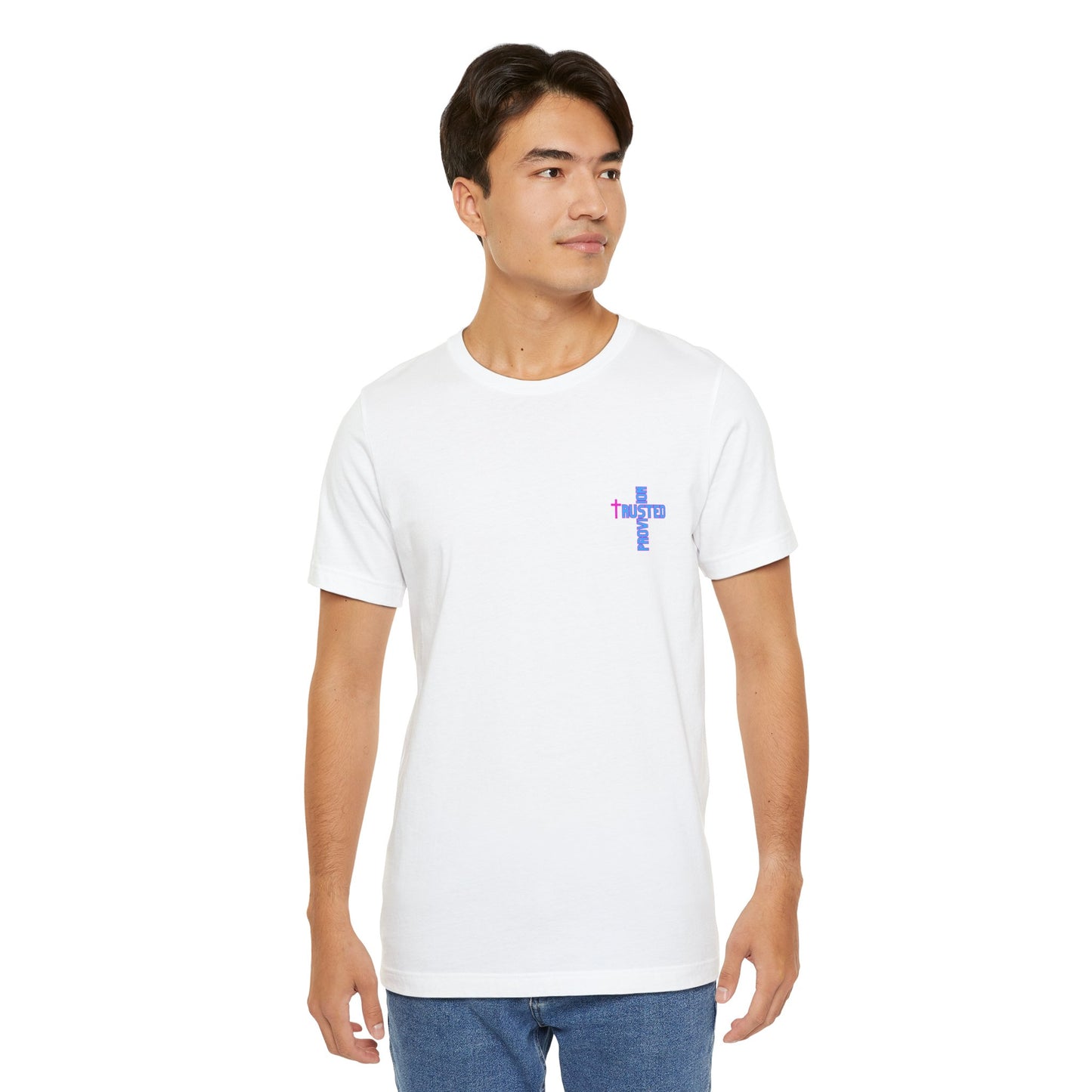 Trusted Provision- Unisex T-shirt (pink/blue logo)