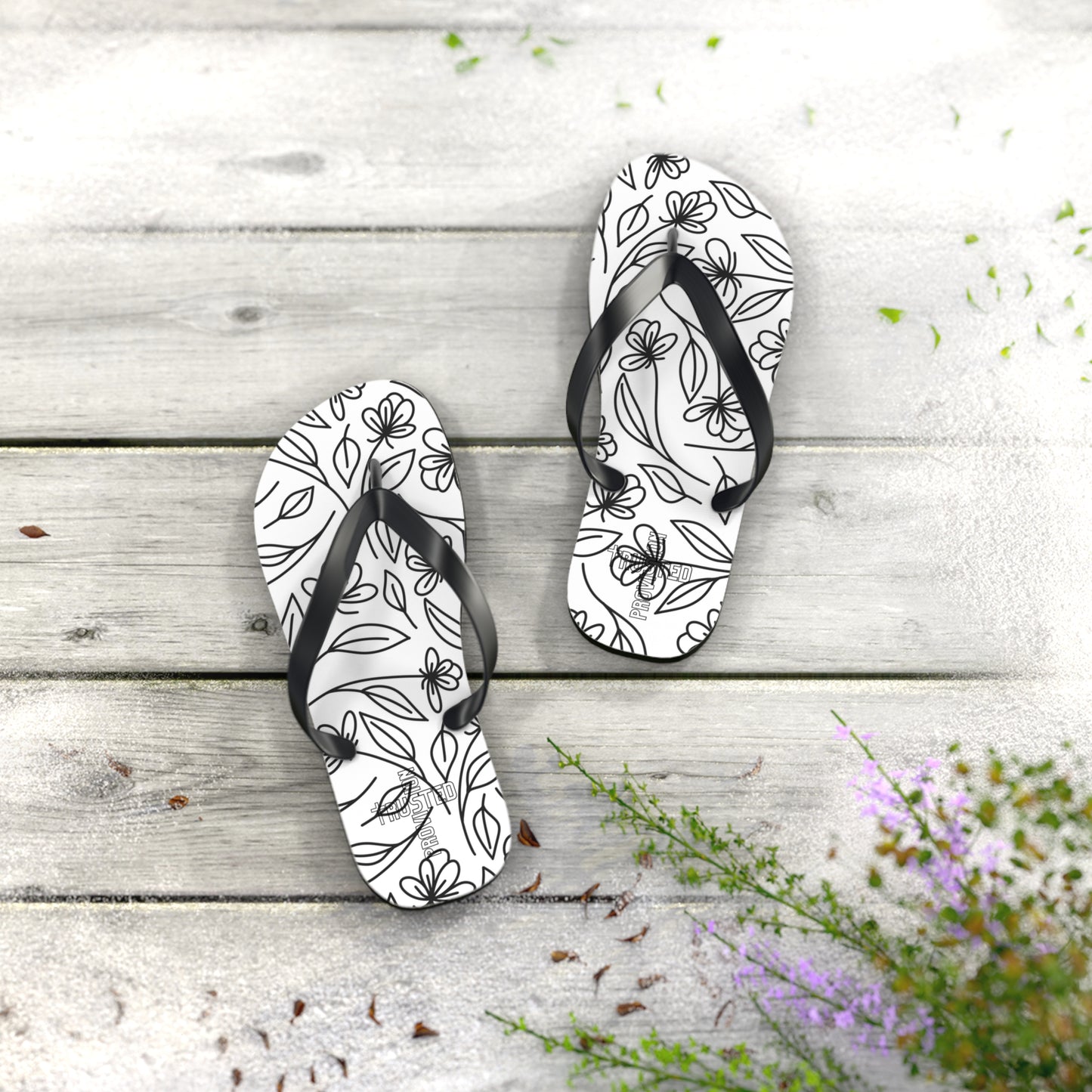 Trusted Provision- Flip Flops (black flowers)
