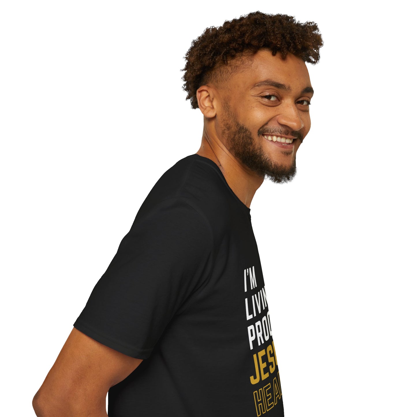 I'm living proof...Jesus Heals- Unisex Softstyle T-Shirt (gold edition)