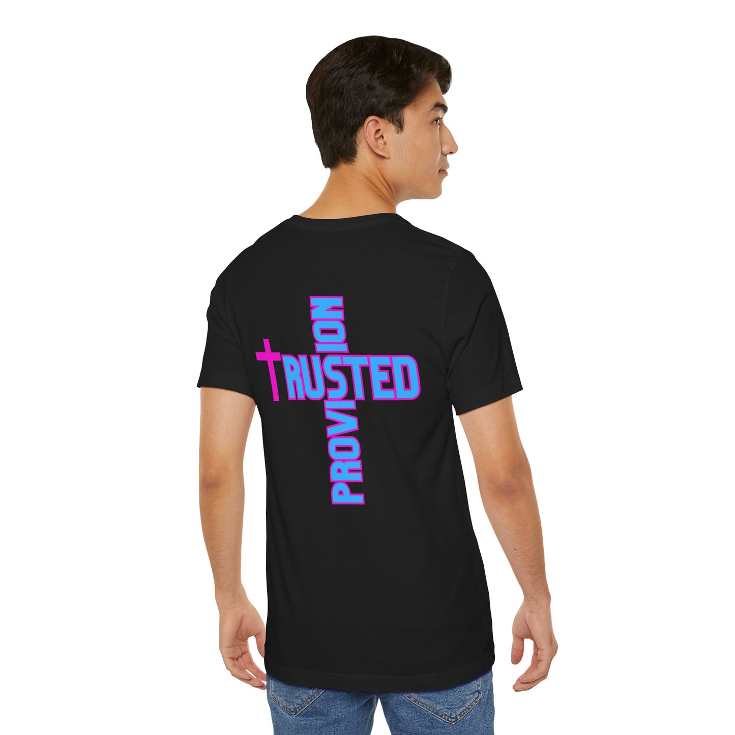 Trusted Provision- Unisex T-shirt (pink/blue logo)