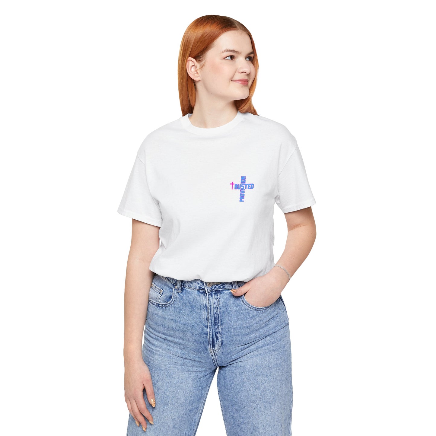 Trusted Provision- Unisex T-shirt (pink/blue logo)