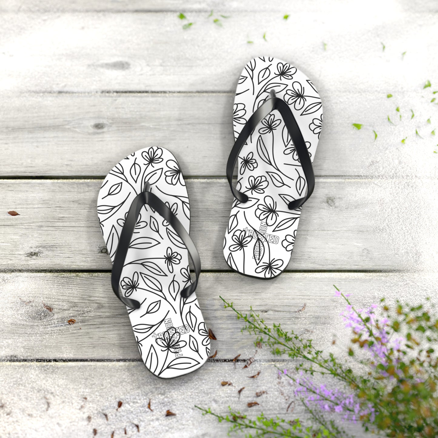 Trusted Provision- Flip Flops (black flowers)
