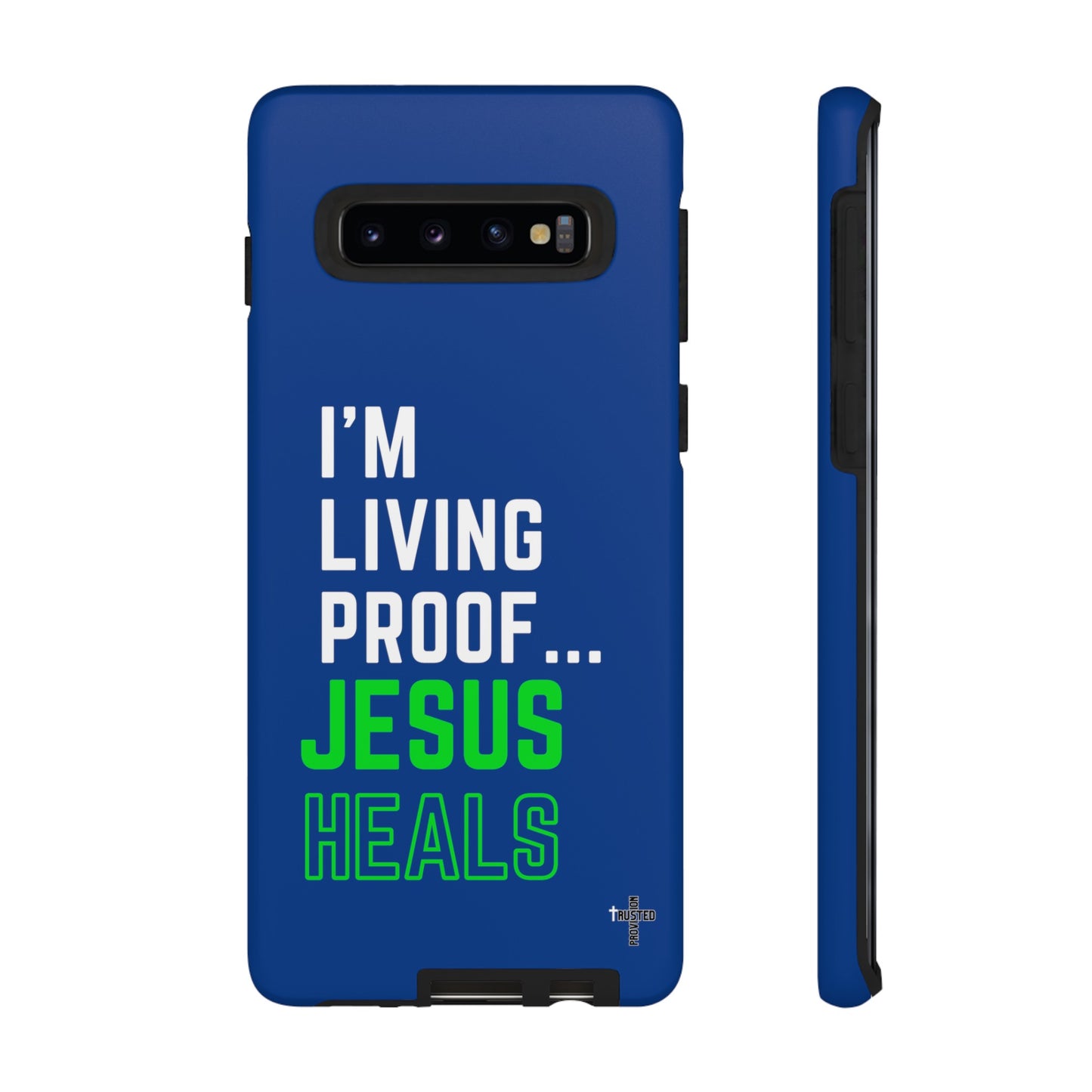 I'm living proof...Jesus Heals- Tough Case (blue & neon)