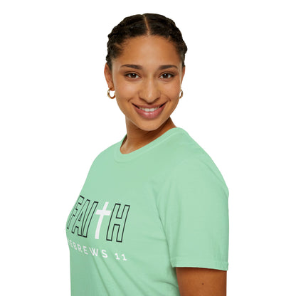 FAITH/HEBREWS 11- Unisex Softstyle T-Shirt (black & white)