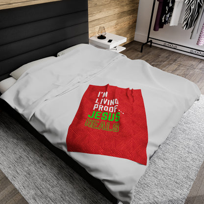 I am living proof...Jesus Heals- Plush Blanket (red)