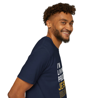 I'm living proof...Jesus Heals- Unisex Softstyle T-Shirt (gold edition)