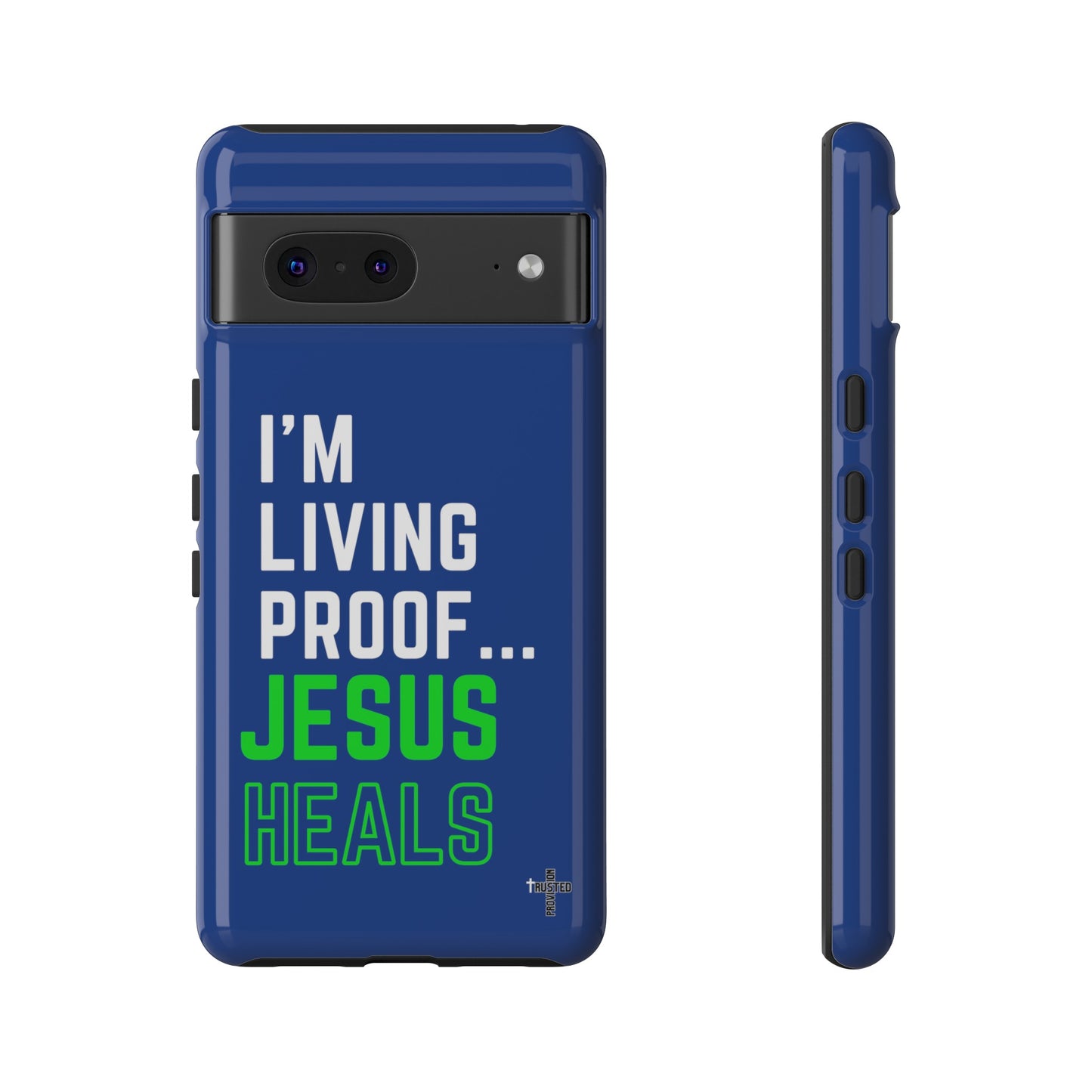 I'm living proof...Jesus Heals- Tough Case (blue & neon)