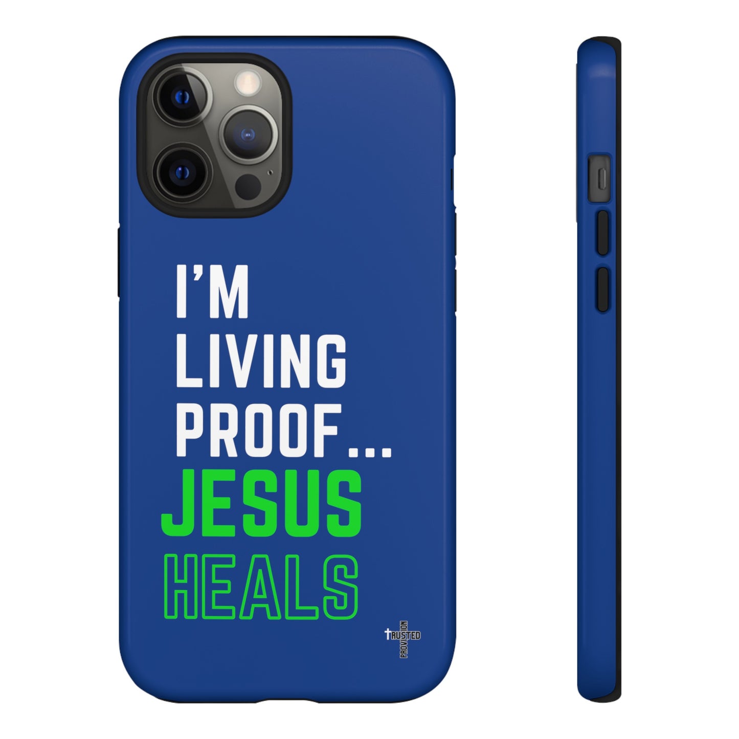 I'm living proof...Jesus Heals- Tough Case (blue & neon)