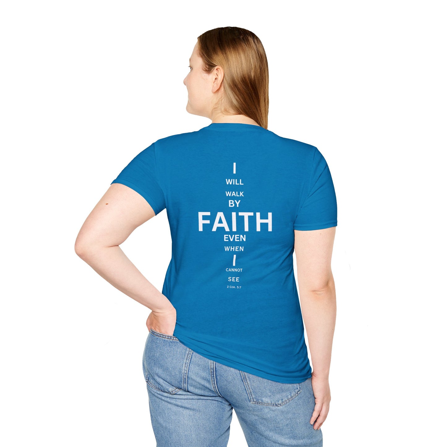 I will walk by FAITH- Unisex Softstyle T-Shirt (eye chart)