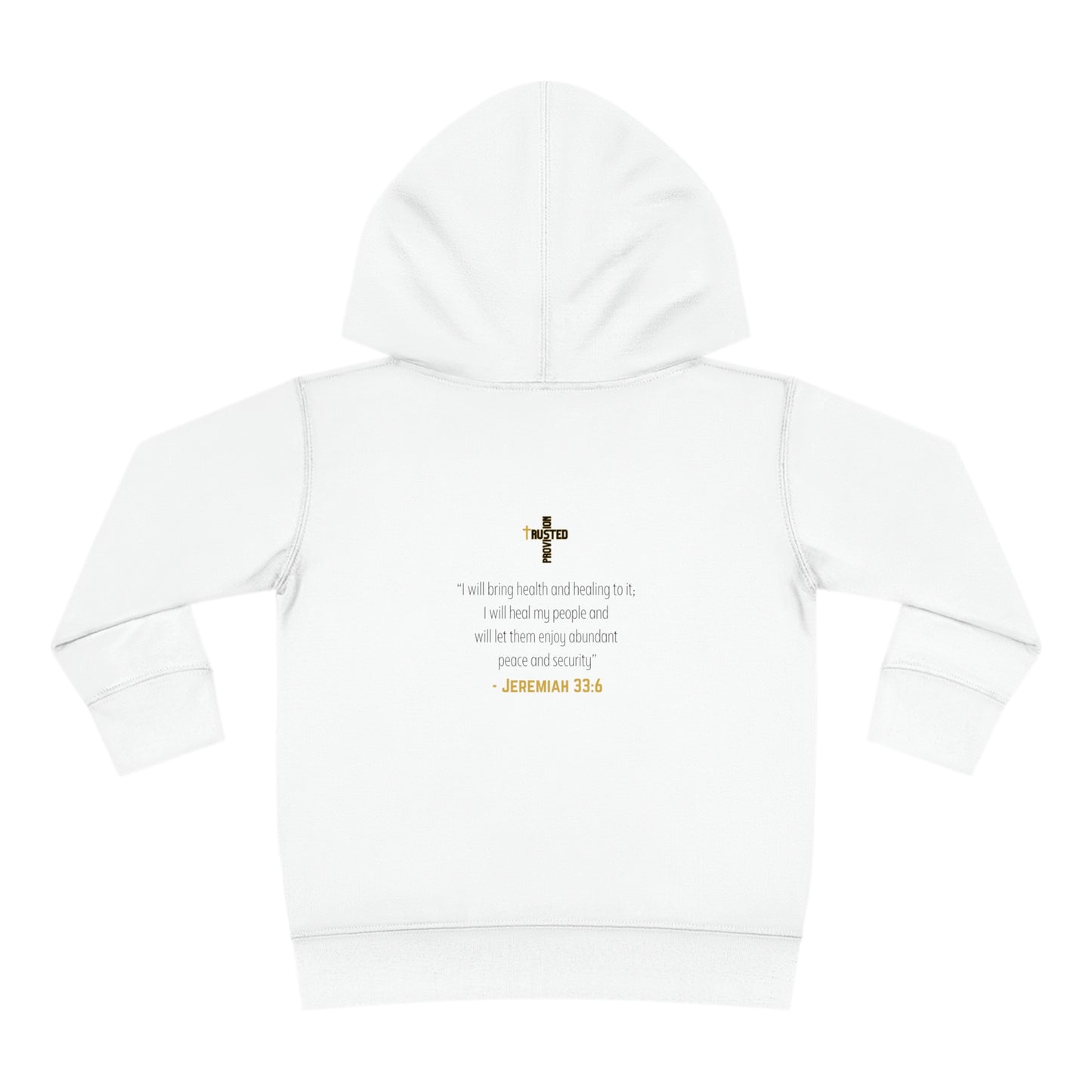 I'm living proof...Jesus Heals- Toddler Pullover Hoodie (gold letters)