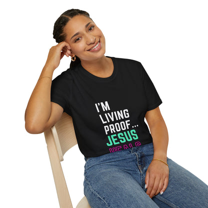 I am living proof...Jesus Heals- Women's Softstyle T-Shirt (electric)