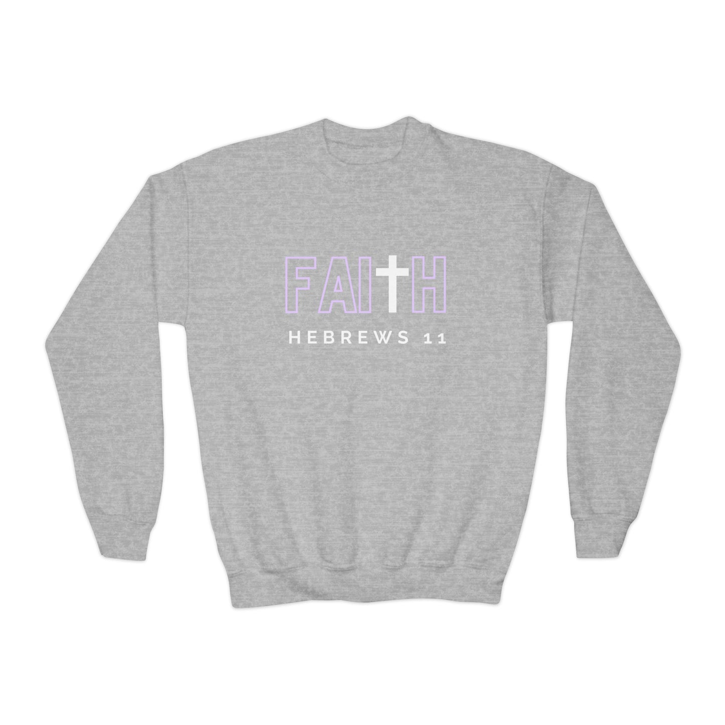 FAITH/Hebrews 11- Youth Crewneck Sweatshirt (lilac letters)