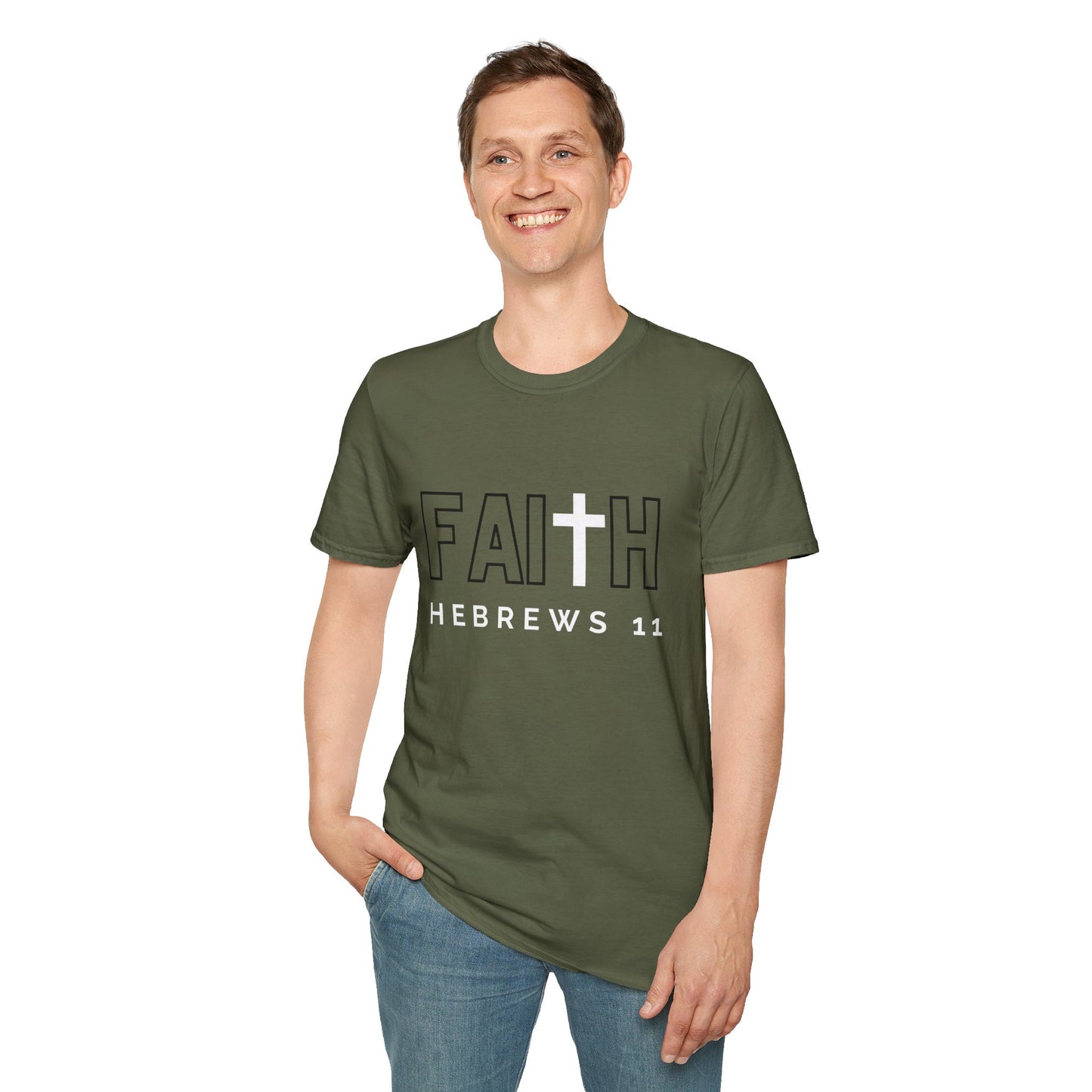 FAITH/HEBREWS 11- Unisex Softstyle T-Shirt (black & white)