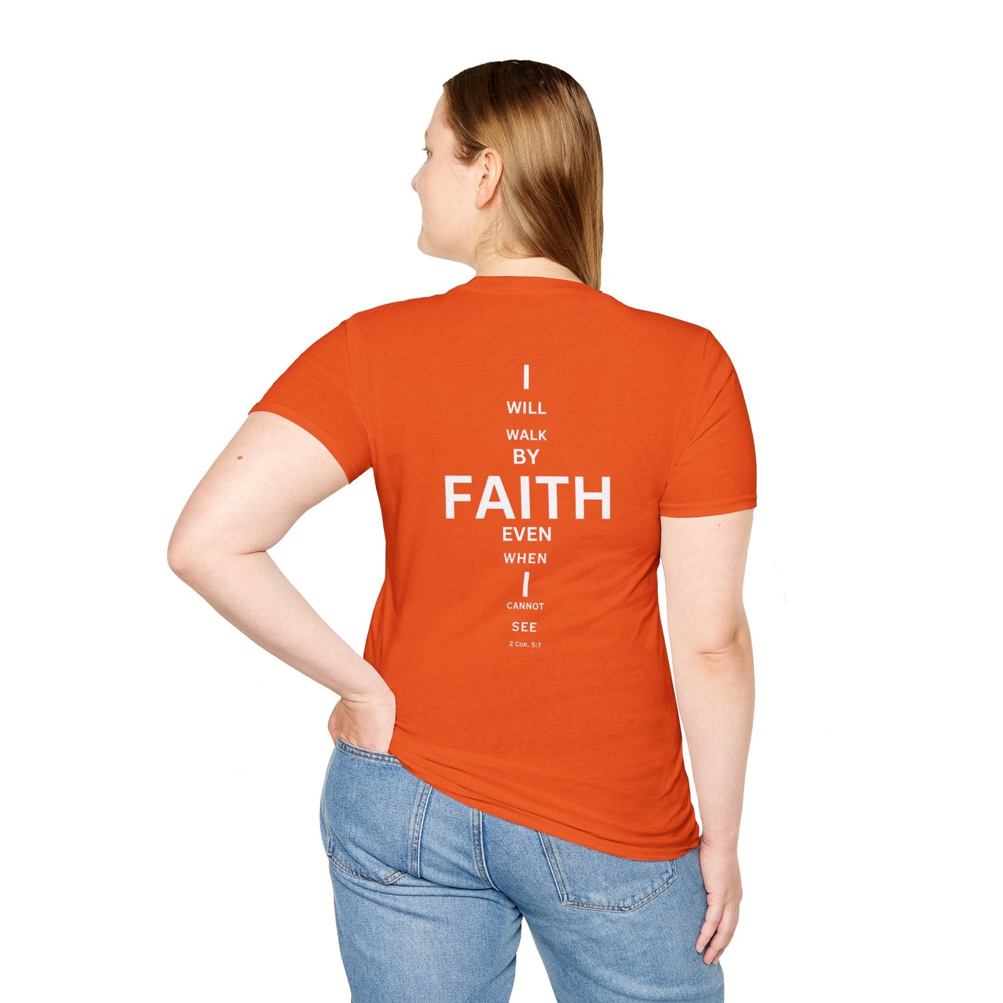 I will walk by FAITH- Unisex Softstyle T-Shirt (eye chart)