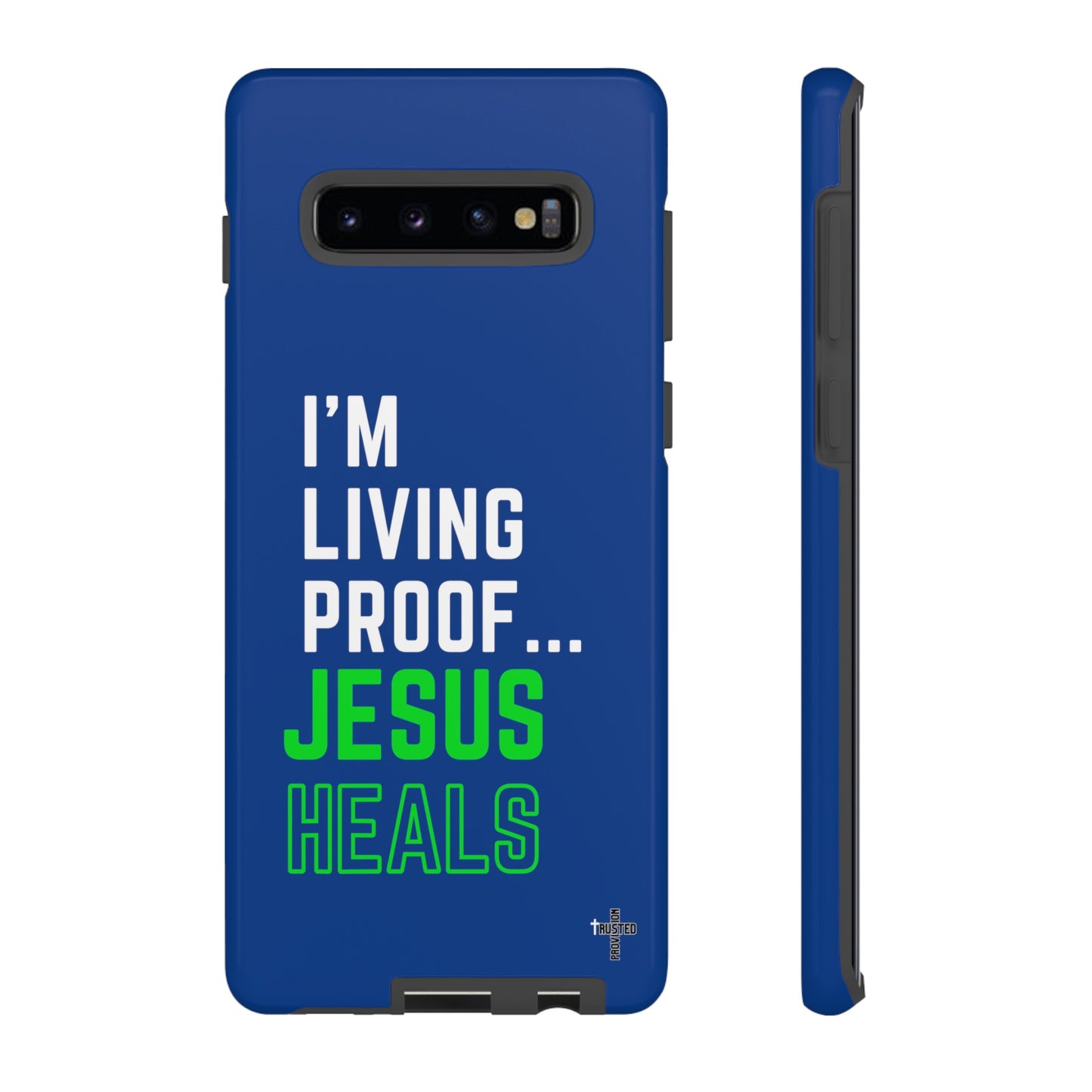 I'm living proof...Jesus Heals- Tough Case (blue & neon)