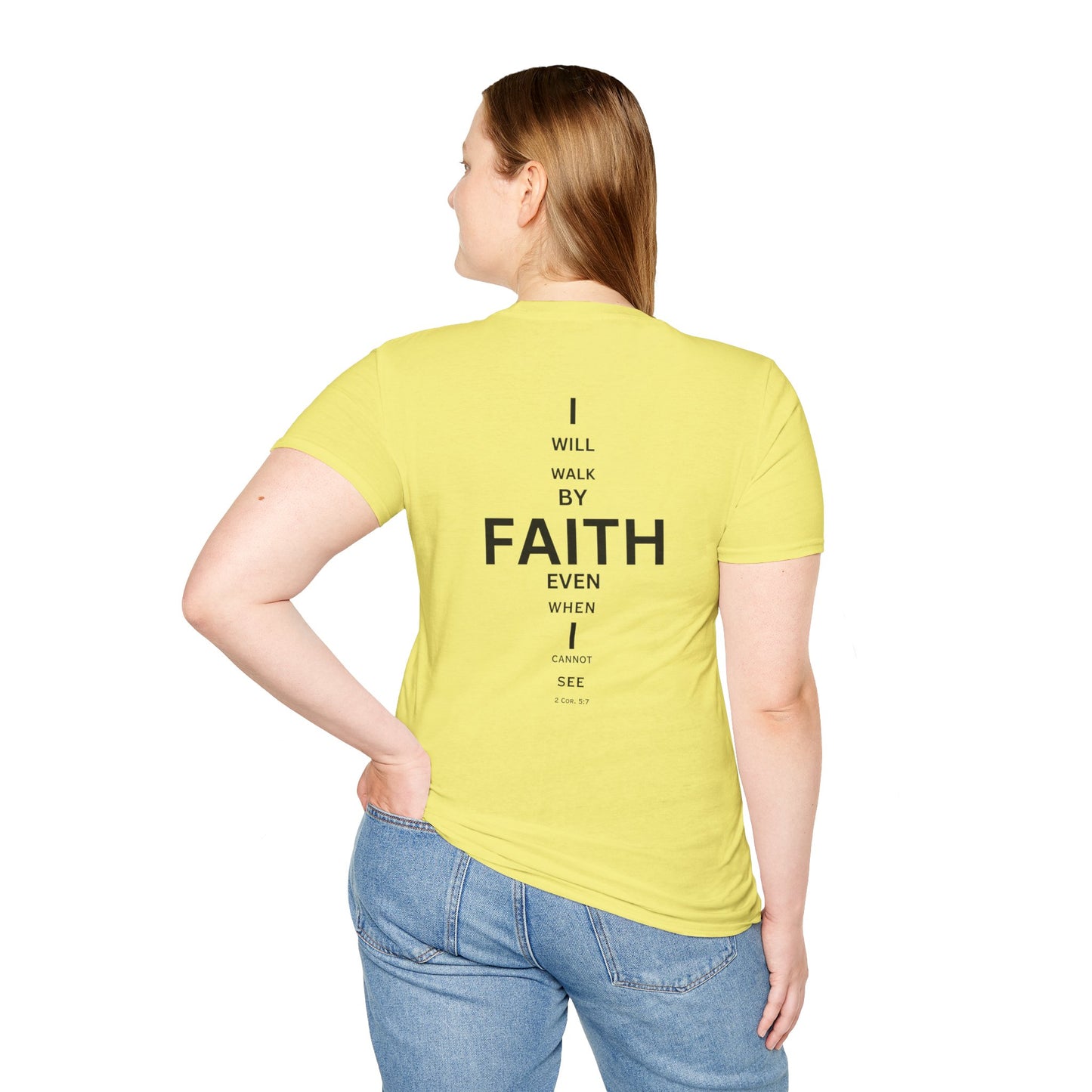 I will walk by FAITH- Unisex Softstyle T-Shirt (eye chart)