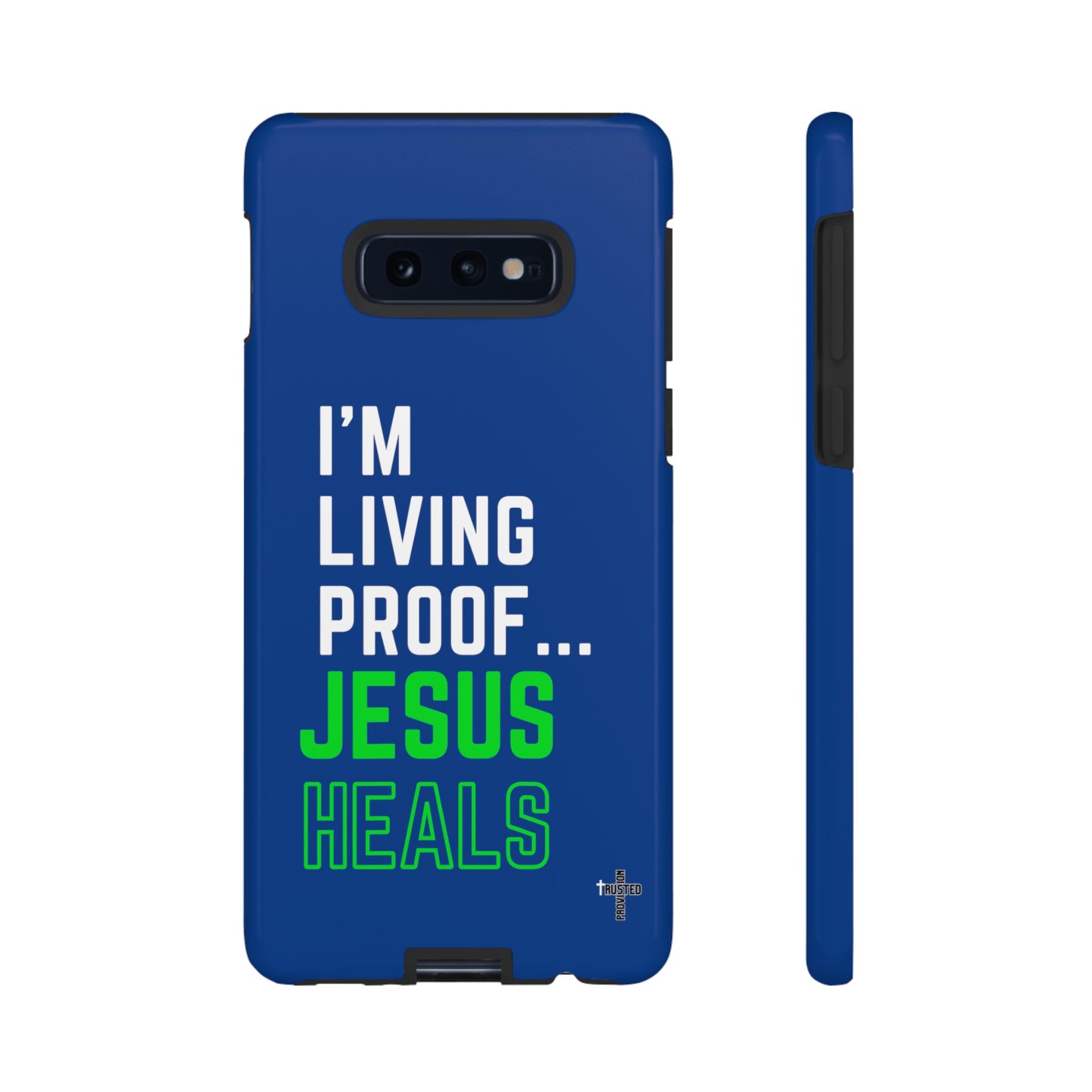 I'm living proof...Jesus Heals- Tough Case (blue & neon)