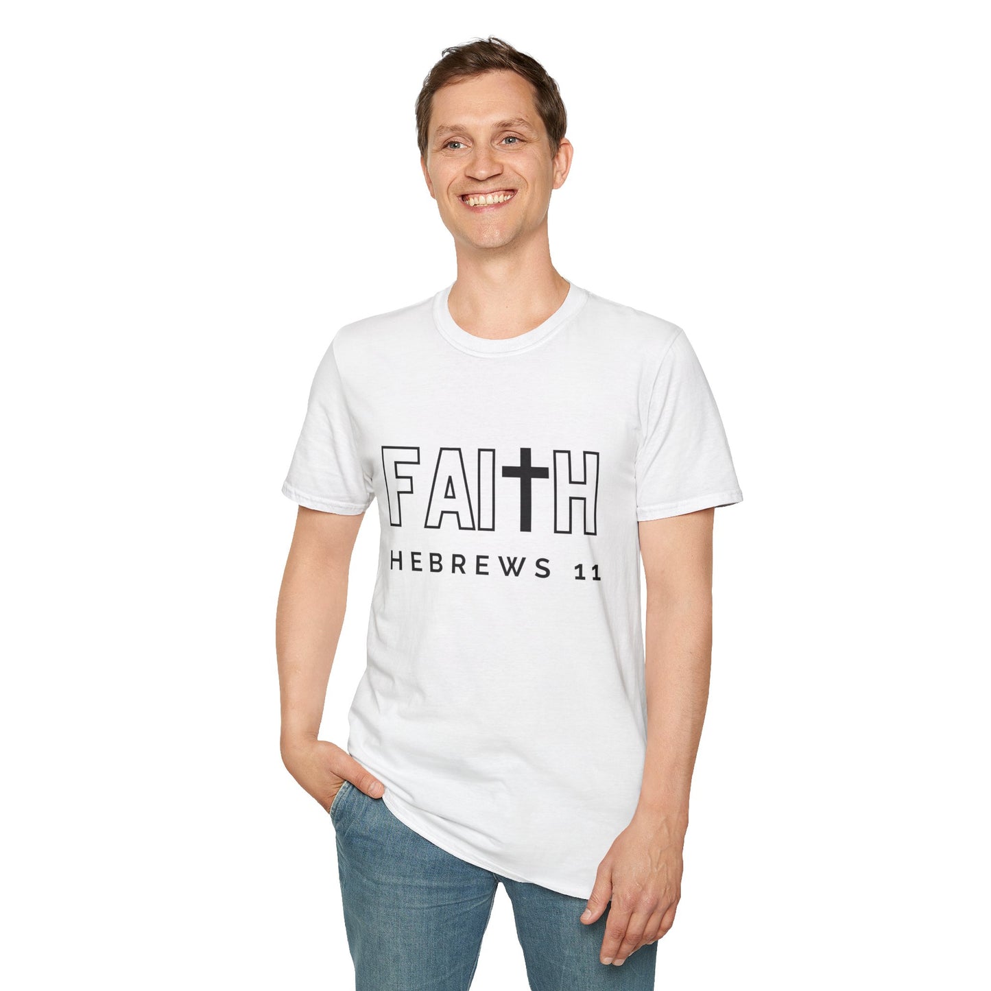 FAITH/HEBREWS 11- Unisex Softstyle T-Shirt (black & white)