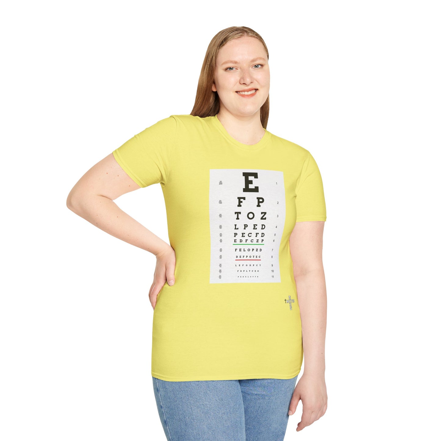 I will walk by FAITH- Unisex Softstyle T-Shirt (eye chart)