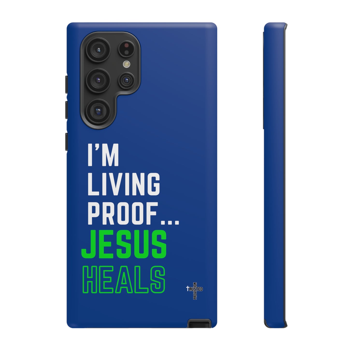 I'm living proof...Jesus Heals- Tough Case (blue & neon)