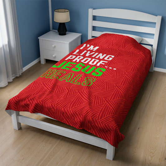 I am living proof...Jesus Heals- Plush Blanket (red)