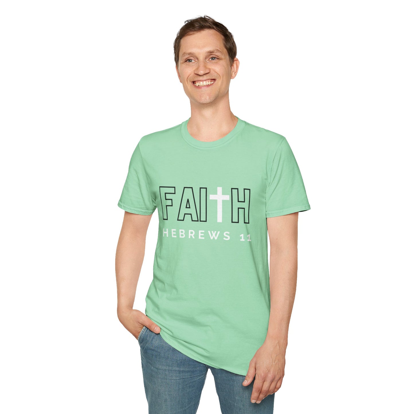 FAITH/HEBREWS 11- Unisex Softstyle T-Shirt (black & white)