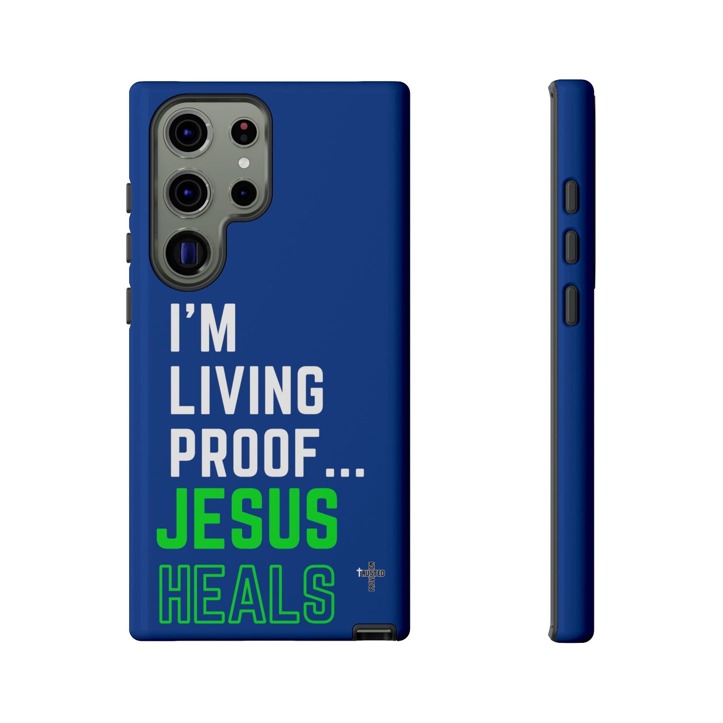 I'm living proof...Jesus Heals- Tough Case (blue & neon)