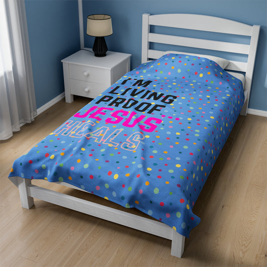 I am living proof...Jesus Heals- Plush Blanket (light blue)